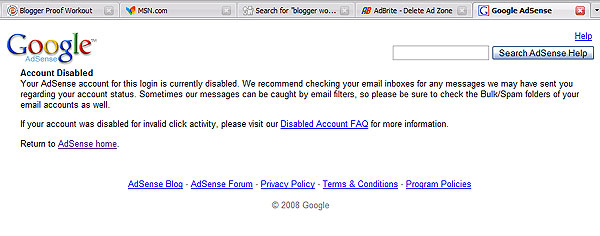 Banned, Disabled Google Account Screenshot